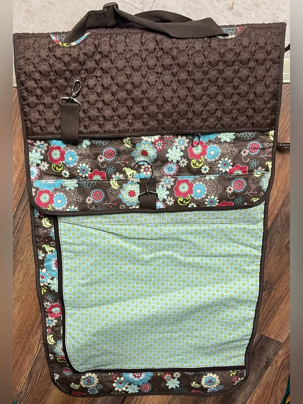 Vera Bradley Brown Floral Quilted Garment Bag with Aqua & Pink Flowers VTG Vibes